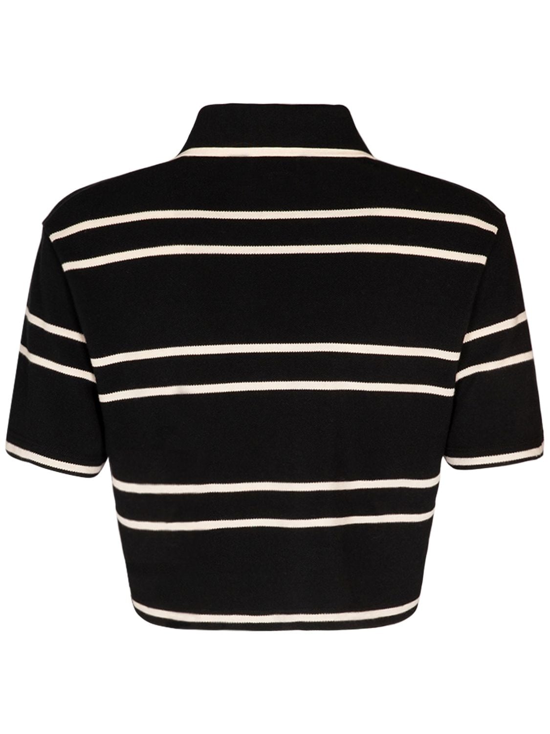 Shop Saint Laurent Cropped Cotton Polo Top In Black,white