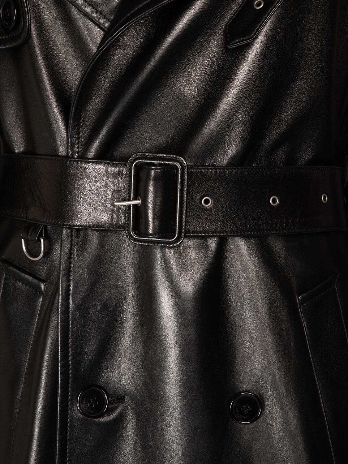 Shop Saint Laurent Leather Long Trench Coat In Black