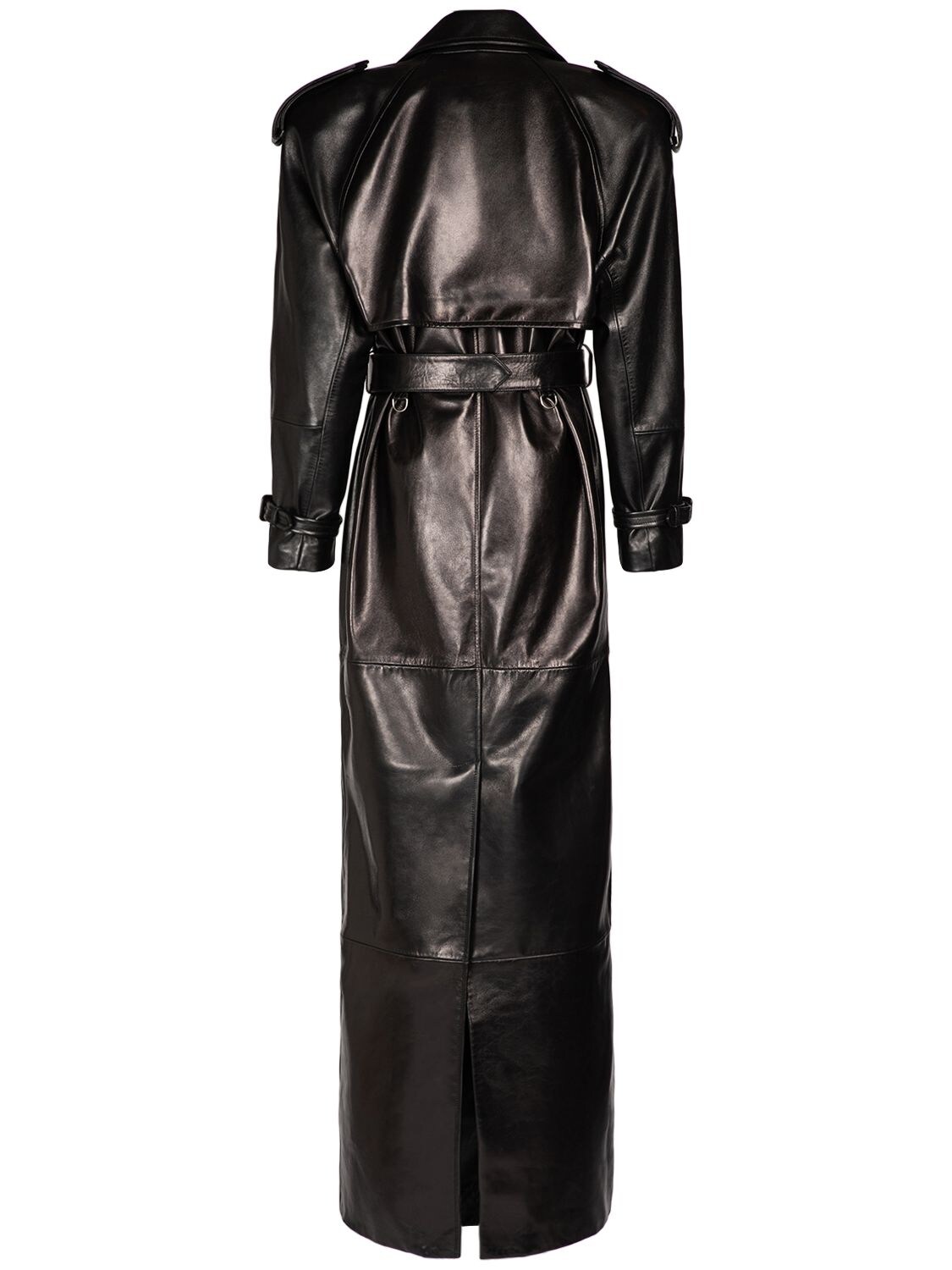 Shop Saint Laurent Leather Long Trench Coat In Black
