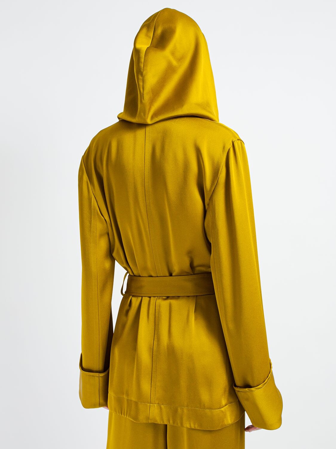 Saint Laurent Hooded Satin Robe Jacket in Yellow