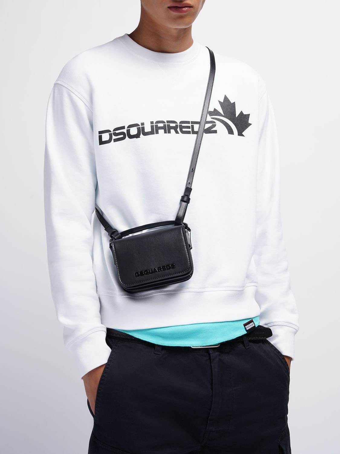 Dsquared2 D2 Lettering Leather Crossbody Bag In Black | ModeSens