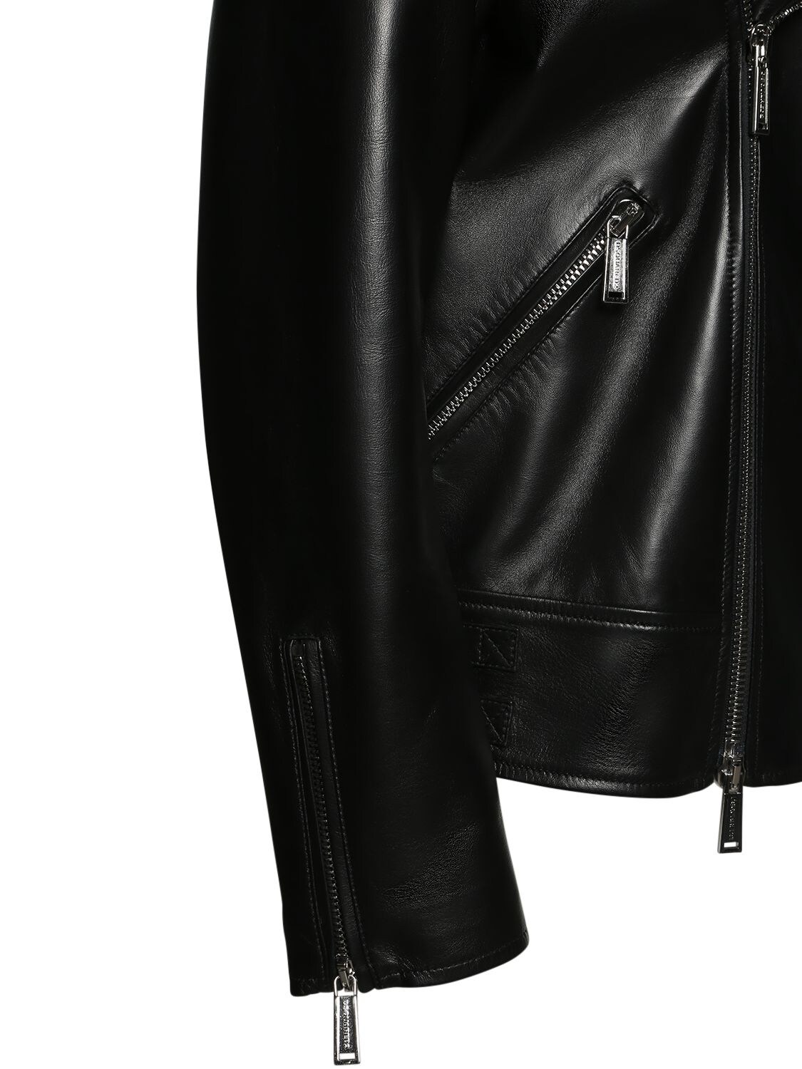 Shop Dsquared2 Leather Oversized Biker Jacket In Black