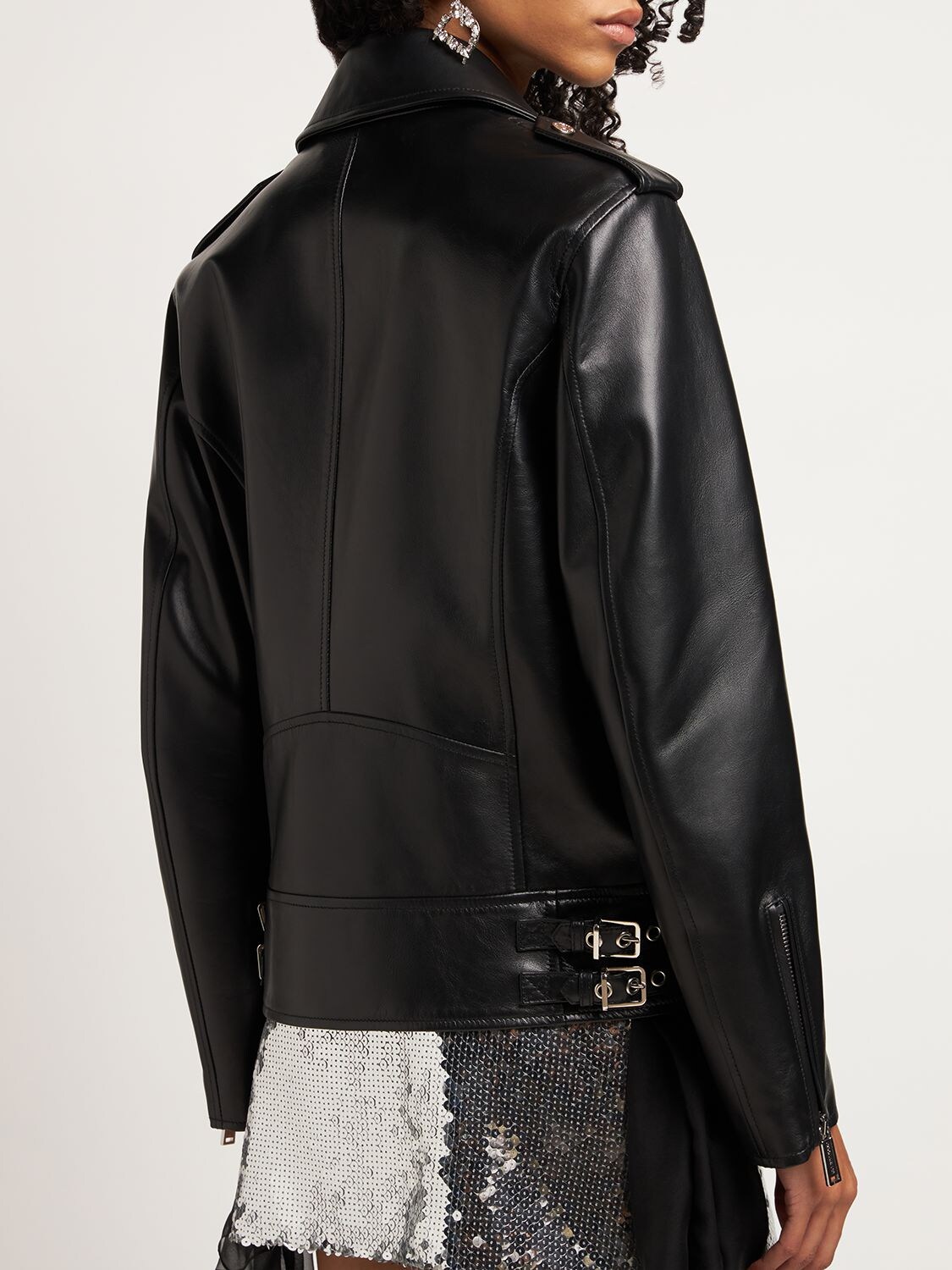 Shop Dsquared2 Leather Oversized Biker Jacket In Black