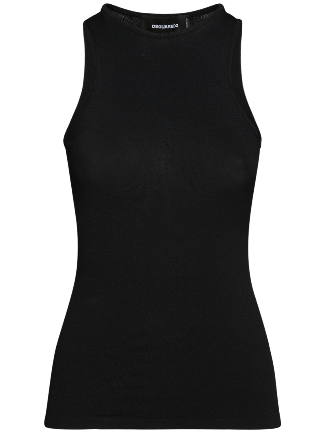Dsquared2 Compact Knit Viscose Stretch Tank Top In Black