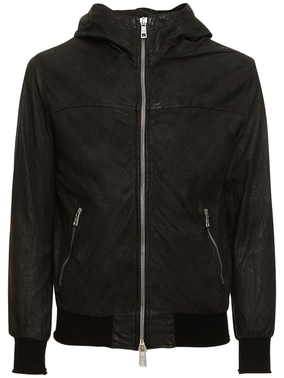 GIORGIO BRATO Brushed Leather Hooded Zip Jacket