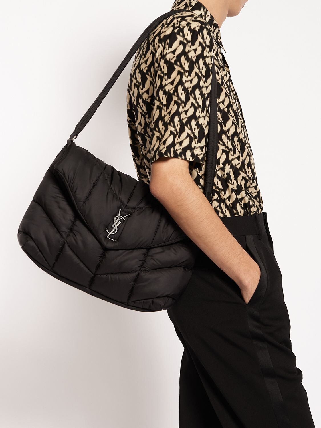 Shop Saint Laurent Nylon Puffer Bag In Black
