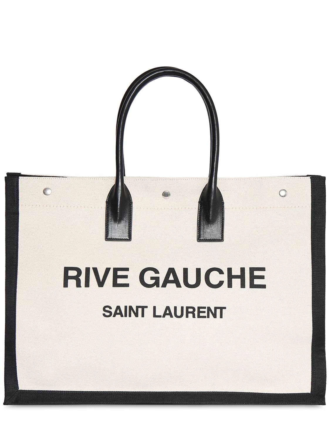 SAINT LAURENT Rive Gauche small leather-trimmed printed canvas tote