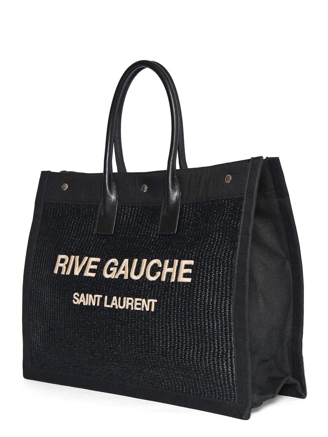 Shop Saint Laurent Rive Gauche Raffia Bag In Black