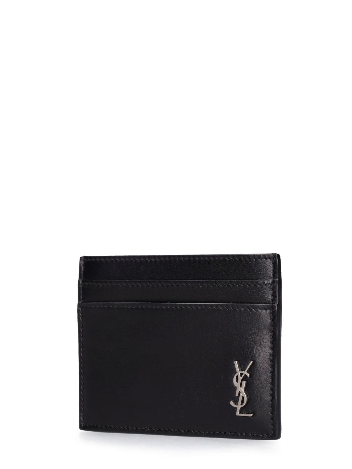 Cassandre Leather Cardholder in White - Saint Laurent