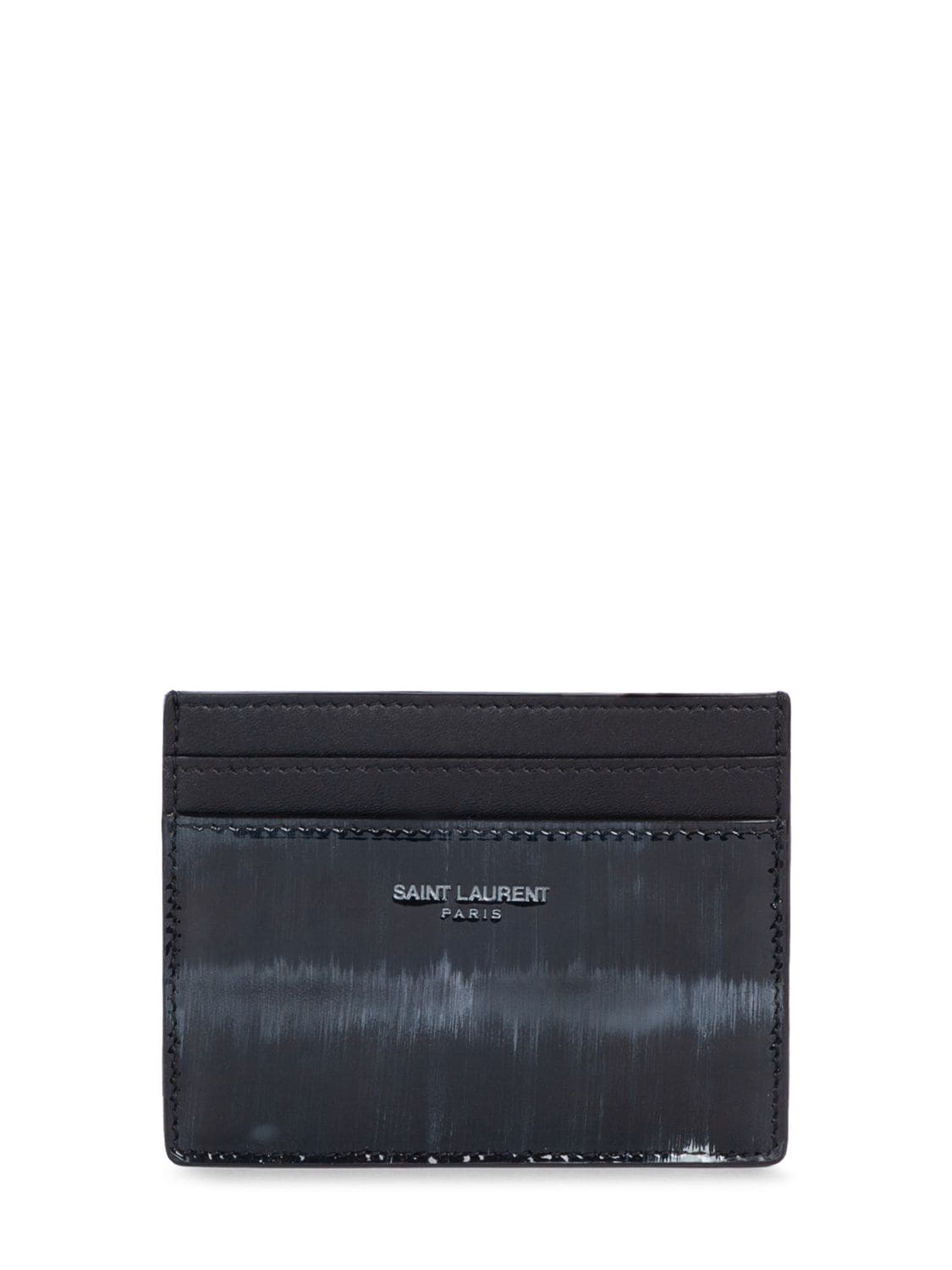 Saint Laurent Brushed Patent Leather Card Holder In Black
