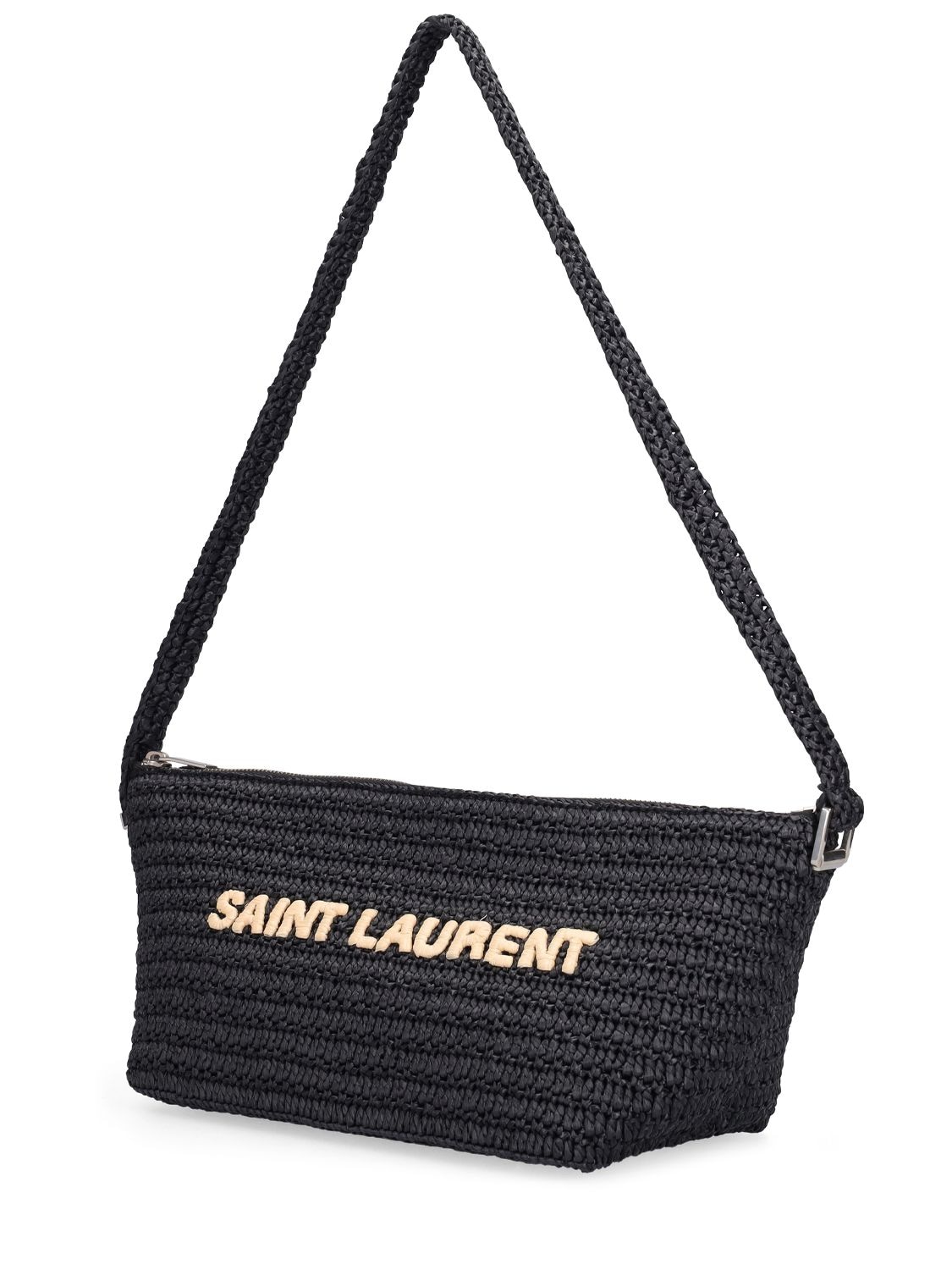 Shop Saint Laurent Le Rafia Shoulder Bag In Black