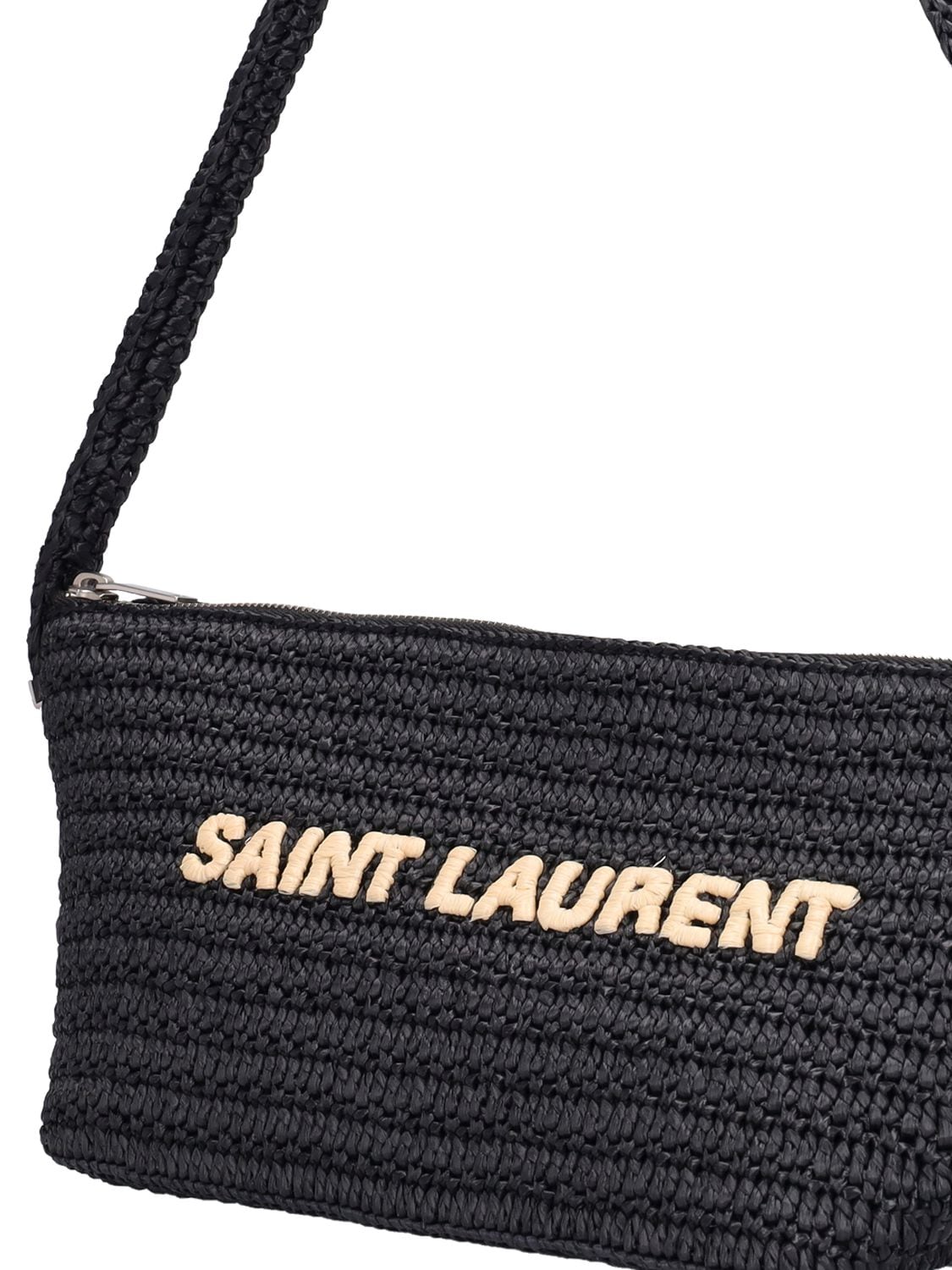 Shop Saint Laurent Le Rafia Shoulder Bag In Black