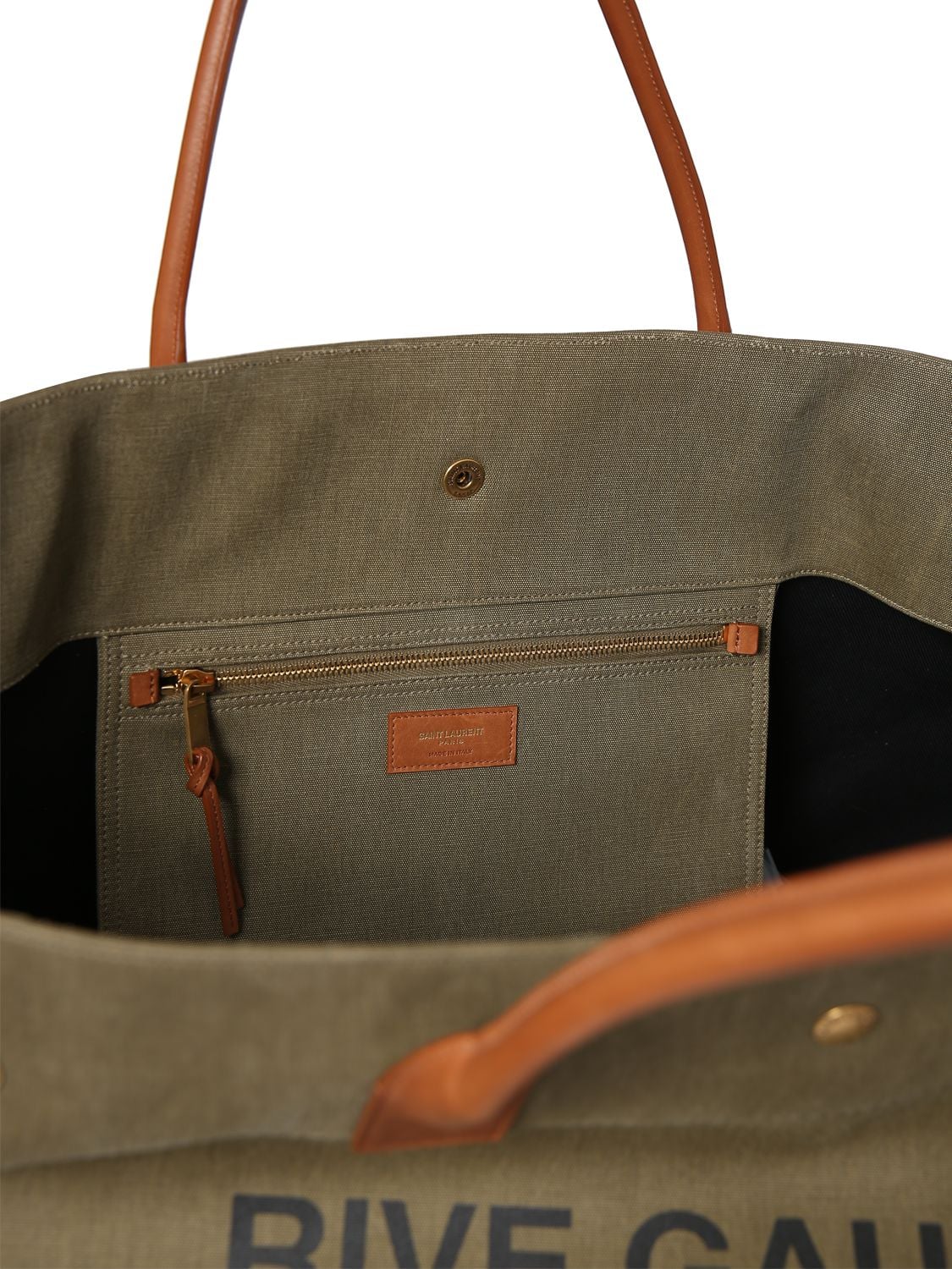 Shop Saint Laurent Maxi Cabas Rive Gauche Tote Bag In Khaki,brown
