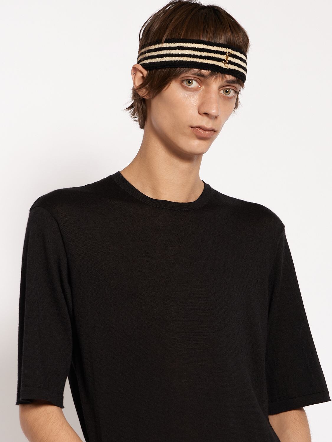 Shop Saint Laurent Cotton Blend Headband In Black,ivory