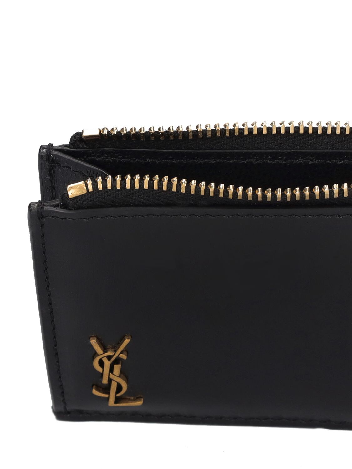 Shop Saint Laurent Tiny Cassandre Leather Card Case In Black