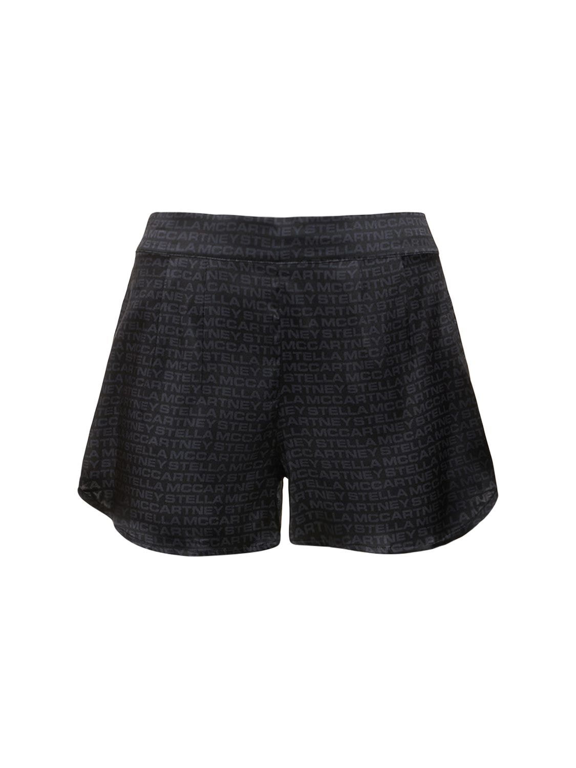 Stella Mccartney Monogram Printed Silk Shorts In Black,grey