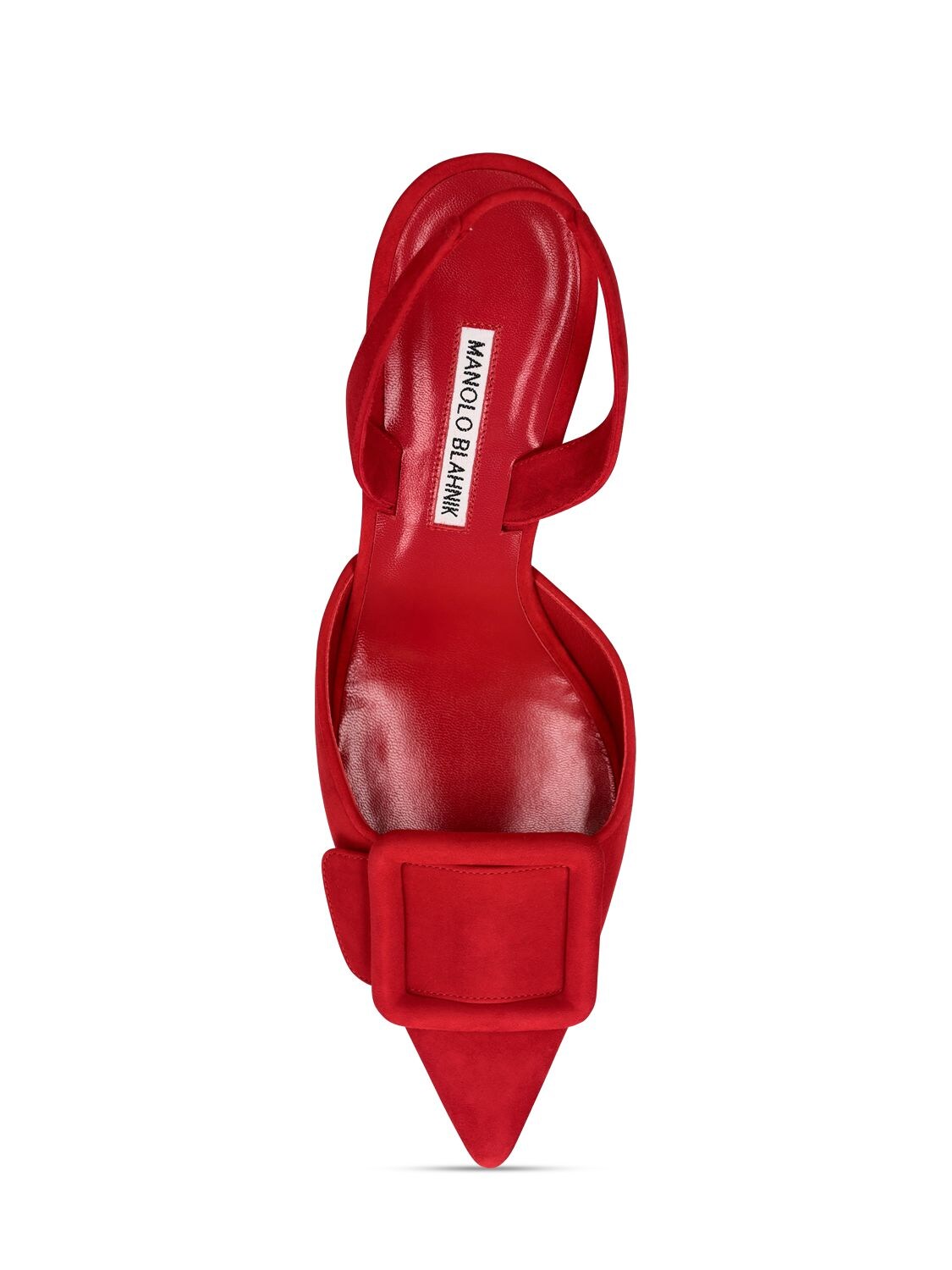 Shop Manolo Blahnik 70mm Maysli Suede Slingback Pumps In Red