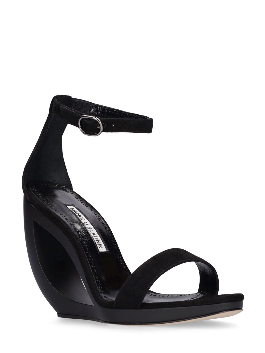 Shop Manolo Blahnik 105mm Rocar Suede Wedge Sandals In Black