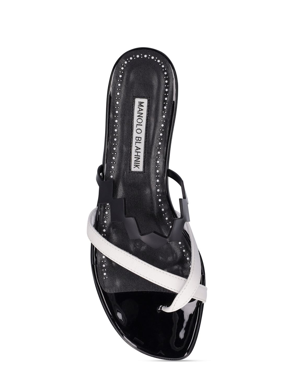 Shop Manolo Blahnik 10mm Sulafa Leather Flat Sandals In White,black