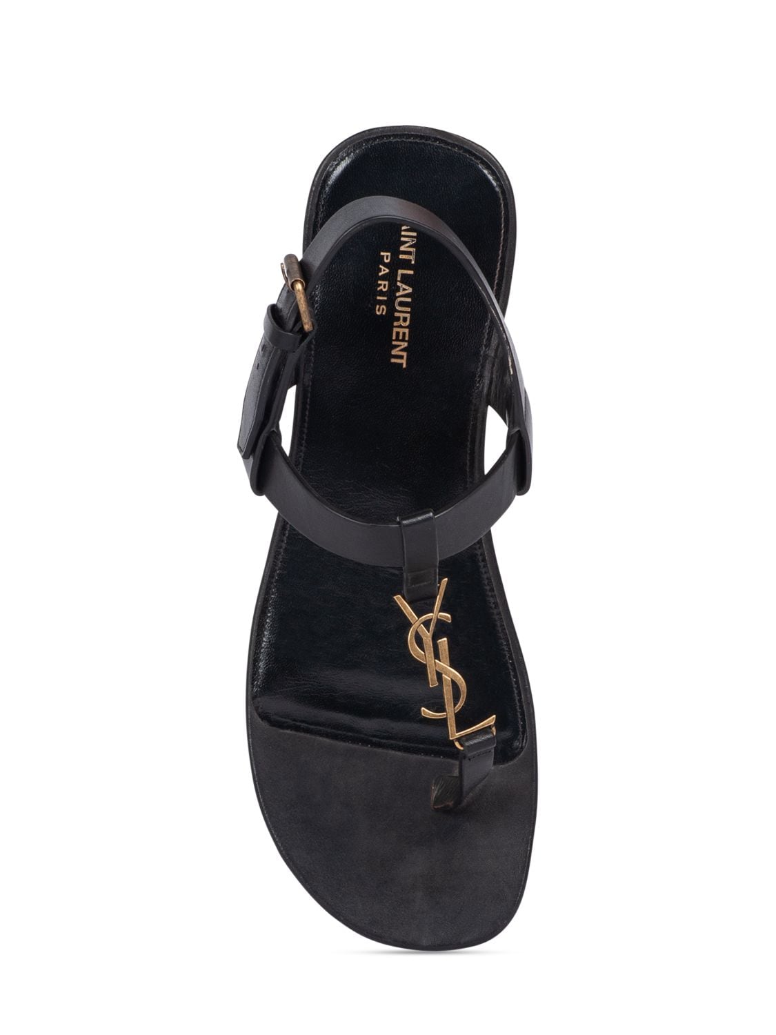 Shop Saint Laurent Cassandre Leather Sandals In Black