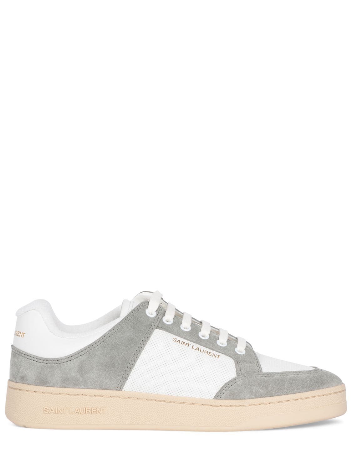 Shop Saint Laurent Sl/61 Leather Sneakers In White,grey