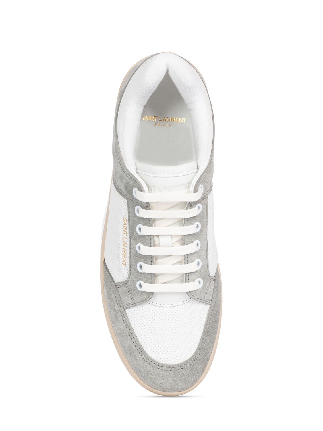 Shop Saint Laurent Sl/61 Leather Sneakers In White,grey