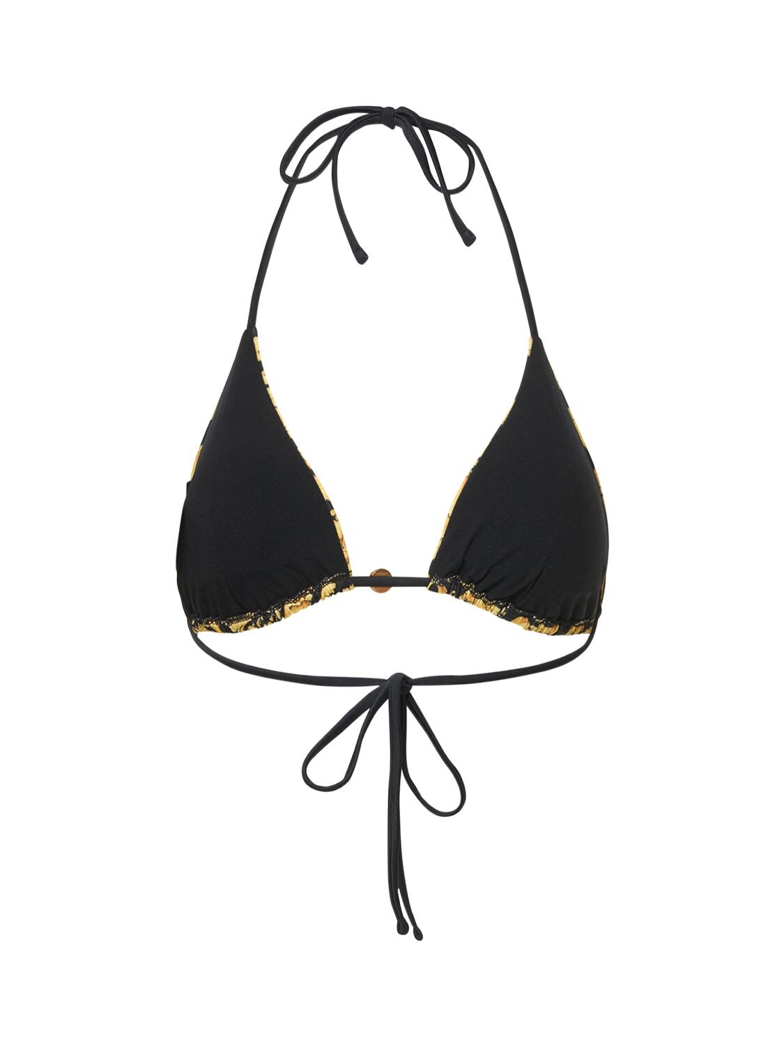 Shop Versace Barocco Print Triangle Bikini Top In Multicolor
