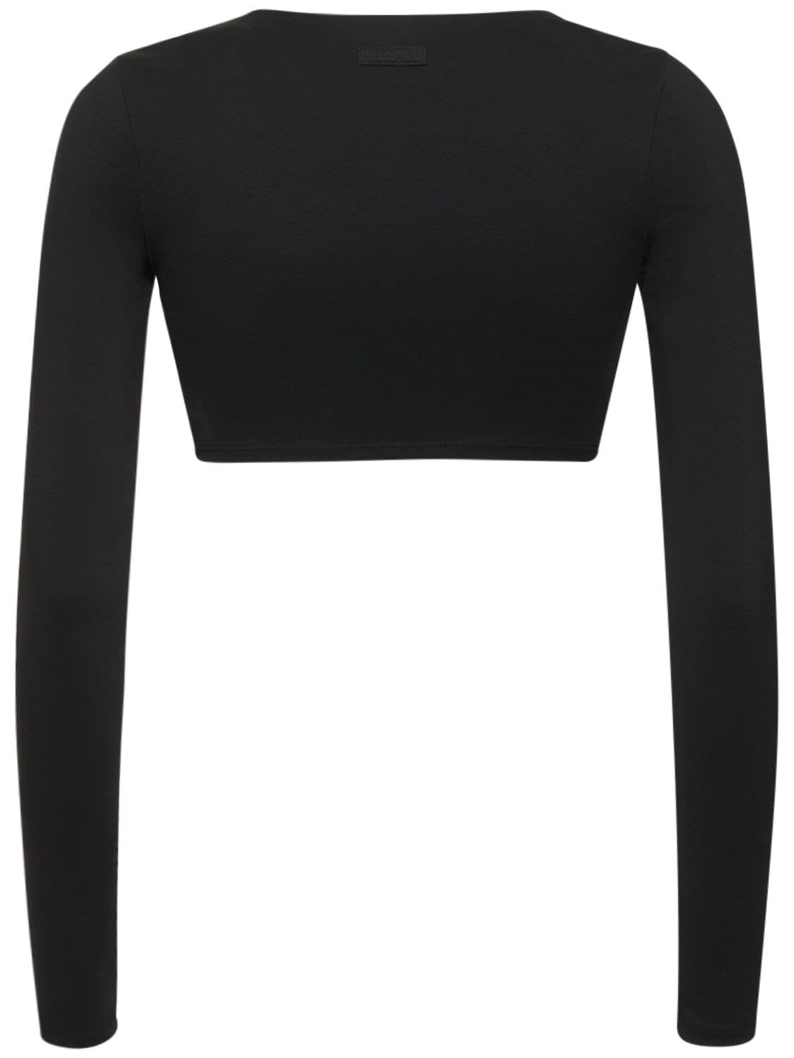 Shop Versace Long Sleeve Tech Jersey Crop Top In Black