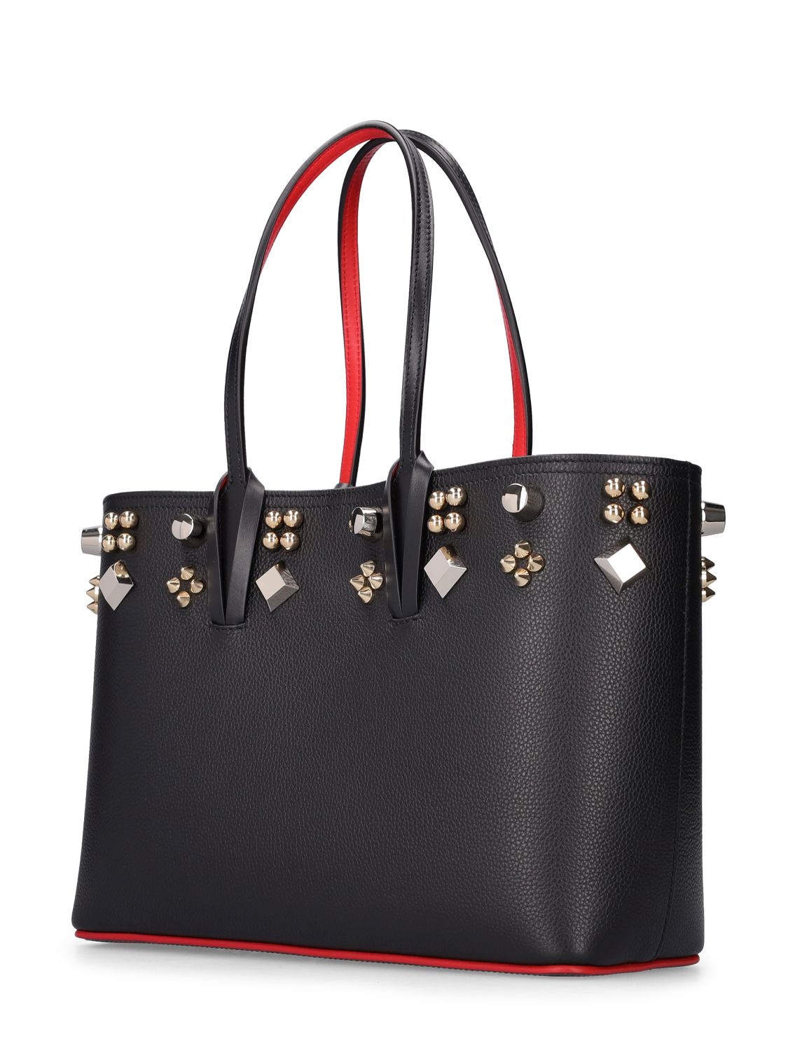 Shop Christian Louboutin Small Cabata Spiked Leather Tote Bag In Black,multi