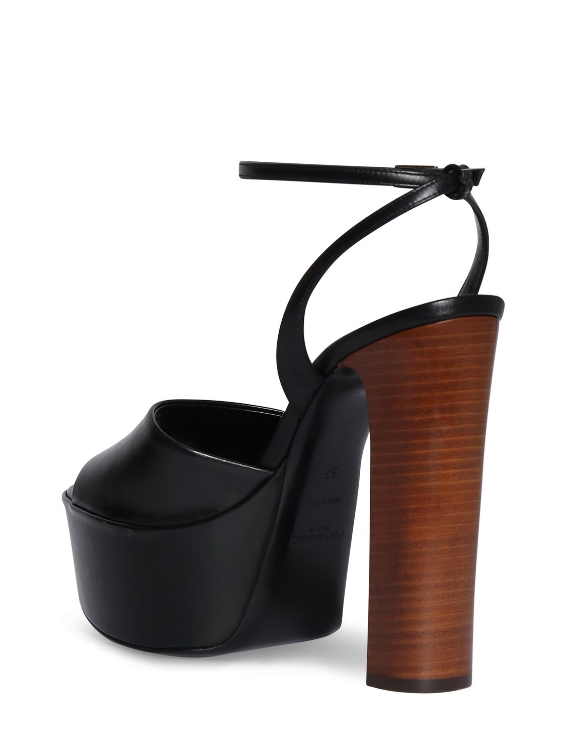 Shop Saint Laurent 125mm Jodie Leather Platform Sandals In Black