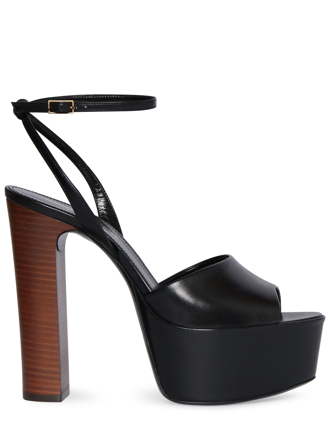 Shop Saint Laurent 125mm Jodie Leather Platform Sandals In Black