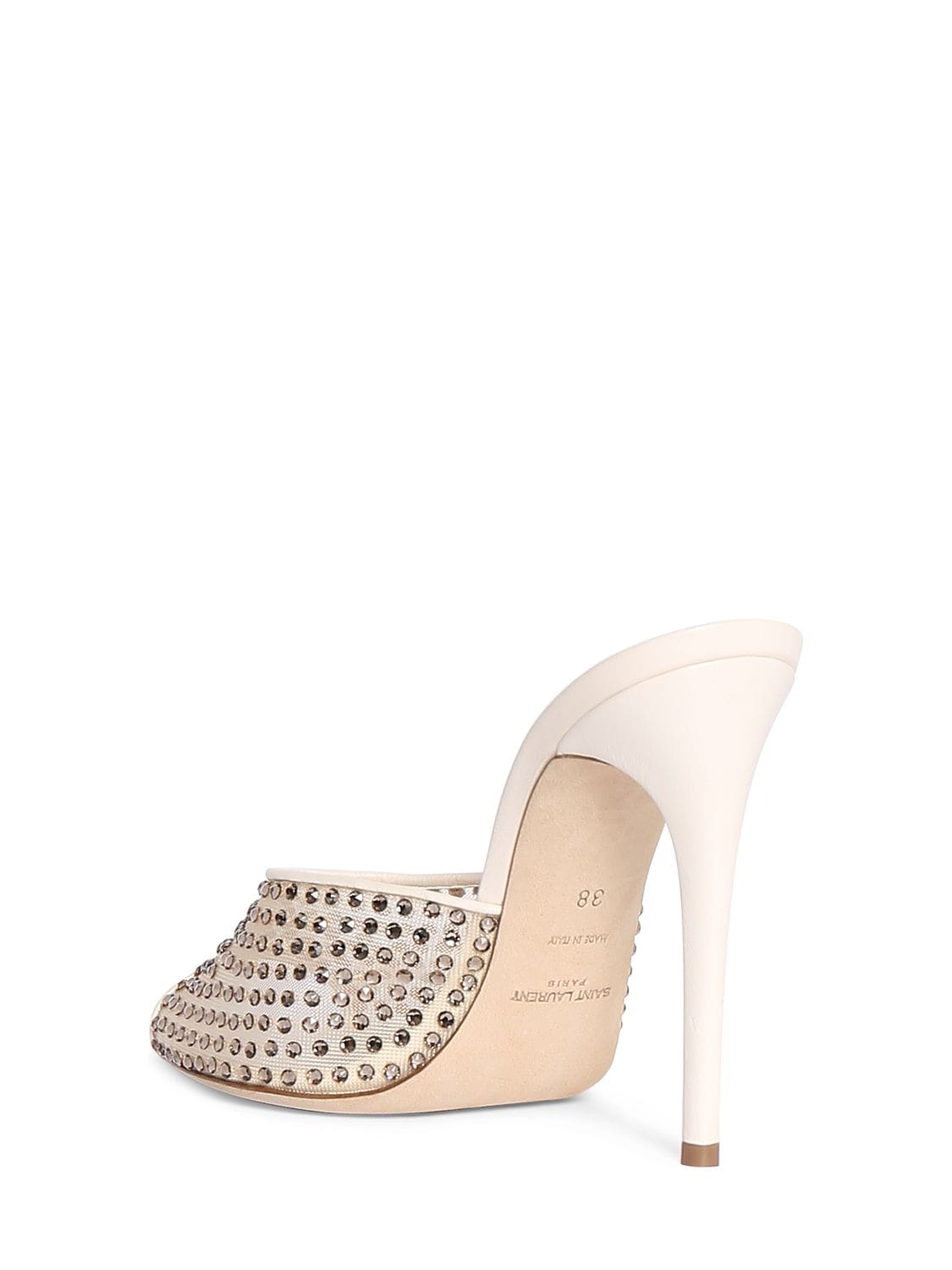 Shop Saint Laurent 110mm Blonde Nylon Mule Sandals In Nude,crystal