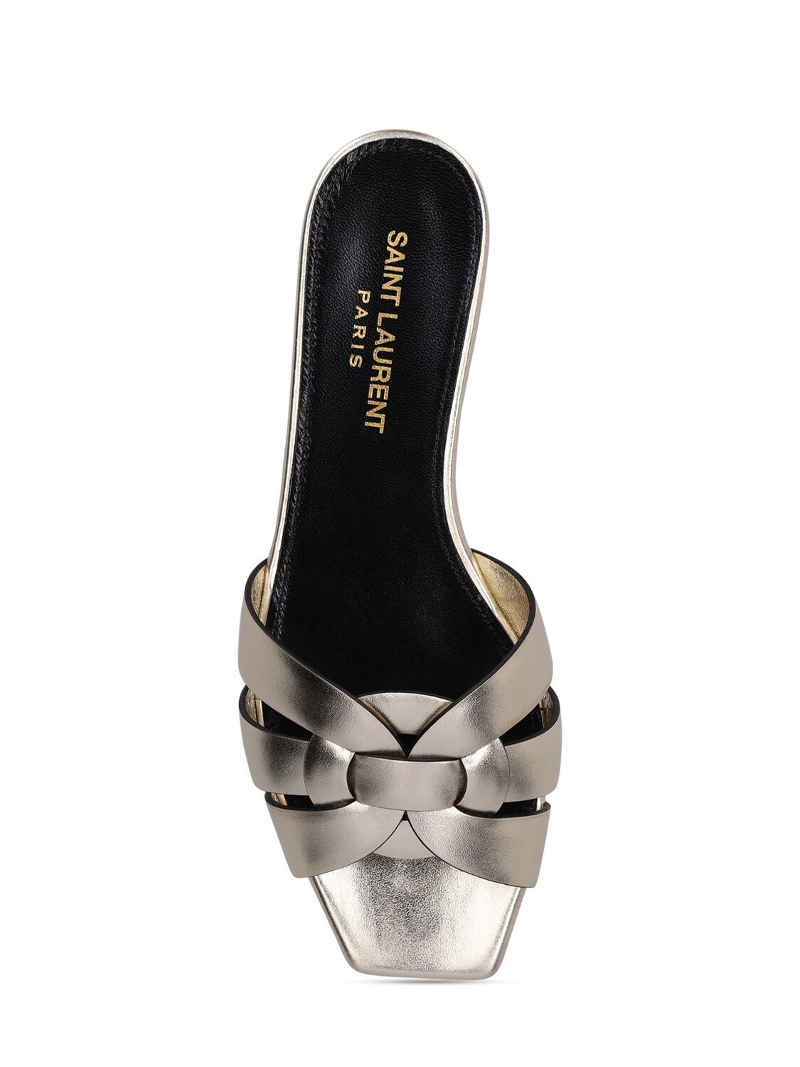 Shop Saint Laurent 10mm Tribute Leather Mule Sandals In Light Gold