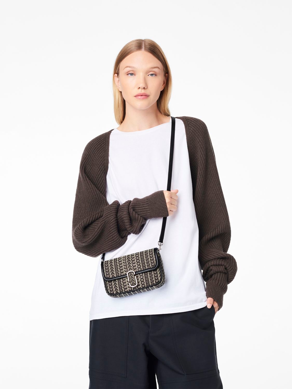 Shop Marc Jacobs The Mini Soft Monogram Shoulder Bag In Beige