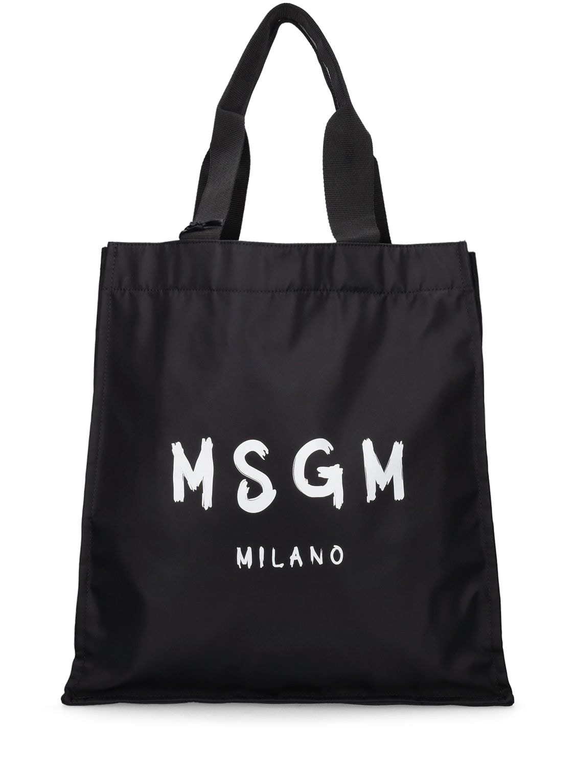 Msgm Brushed Logo Nylon Tote Bag In Black