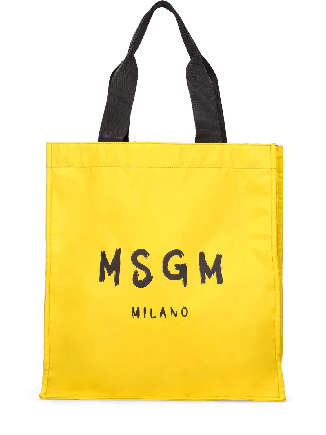 Msgm Brushed Logo Nylon Tote Bag In Yellow
