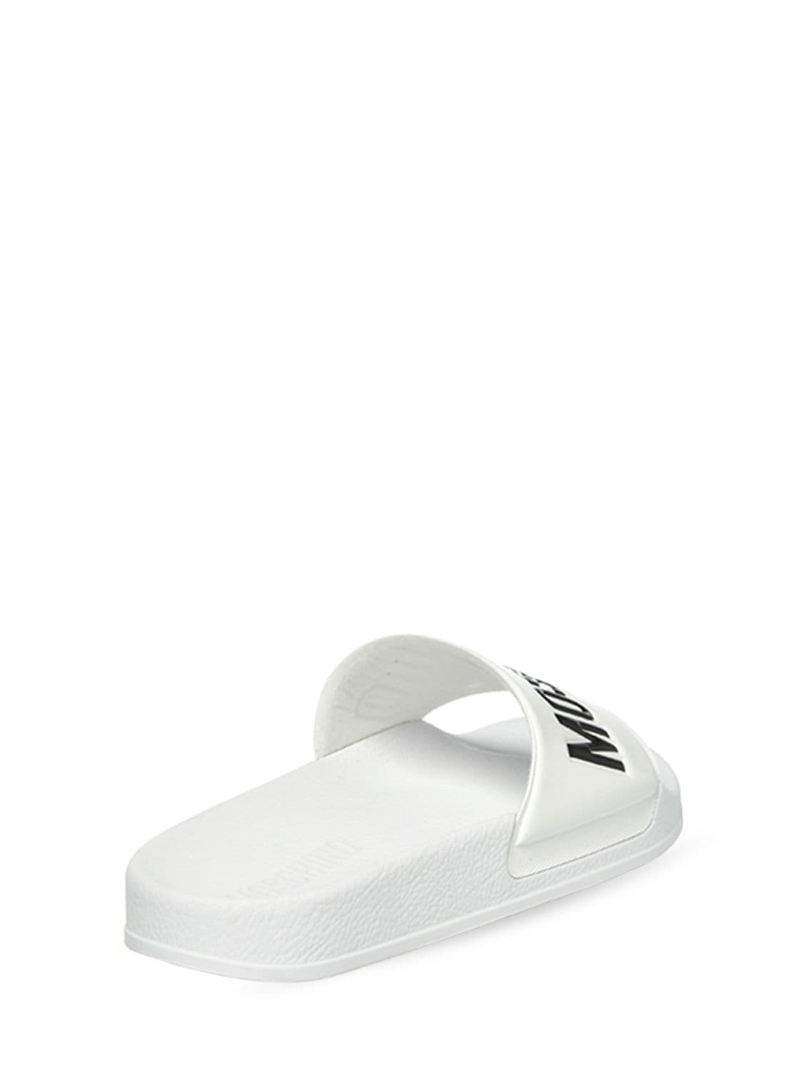 Shop Moschino 25mm Logo Pvc Pool Slide Sandals In White