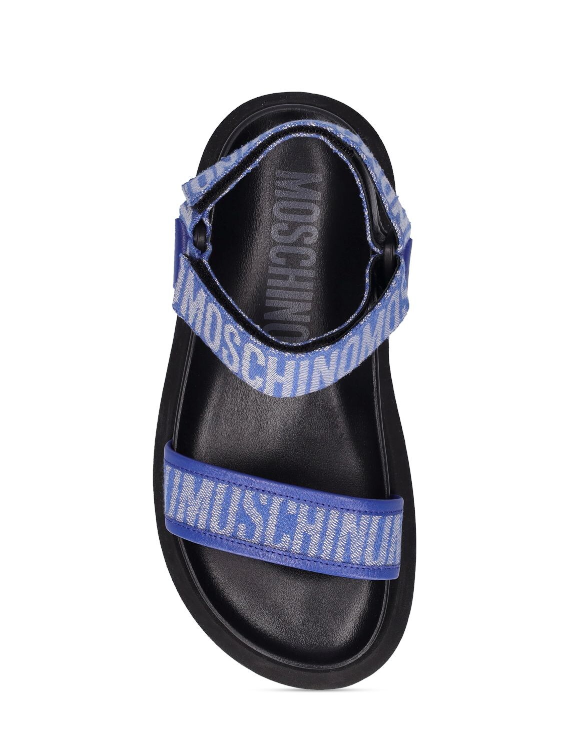 Shop Moschino 40mm Logo Denim Flats