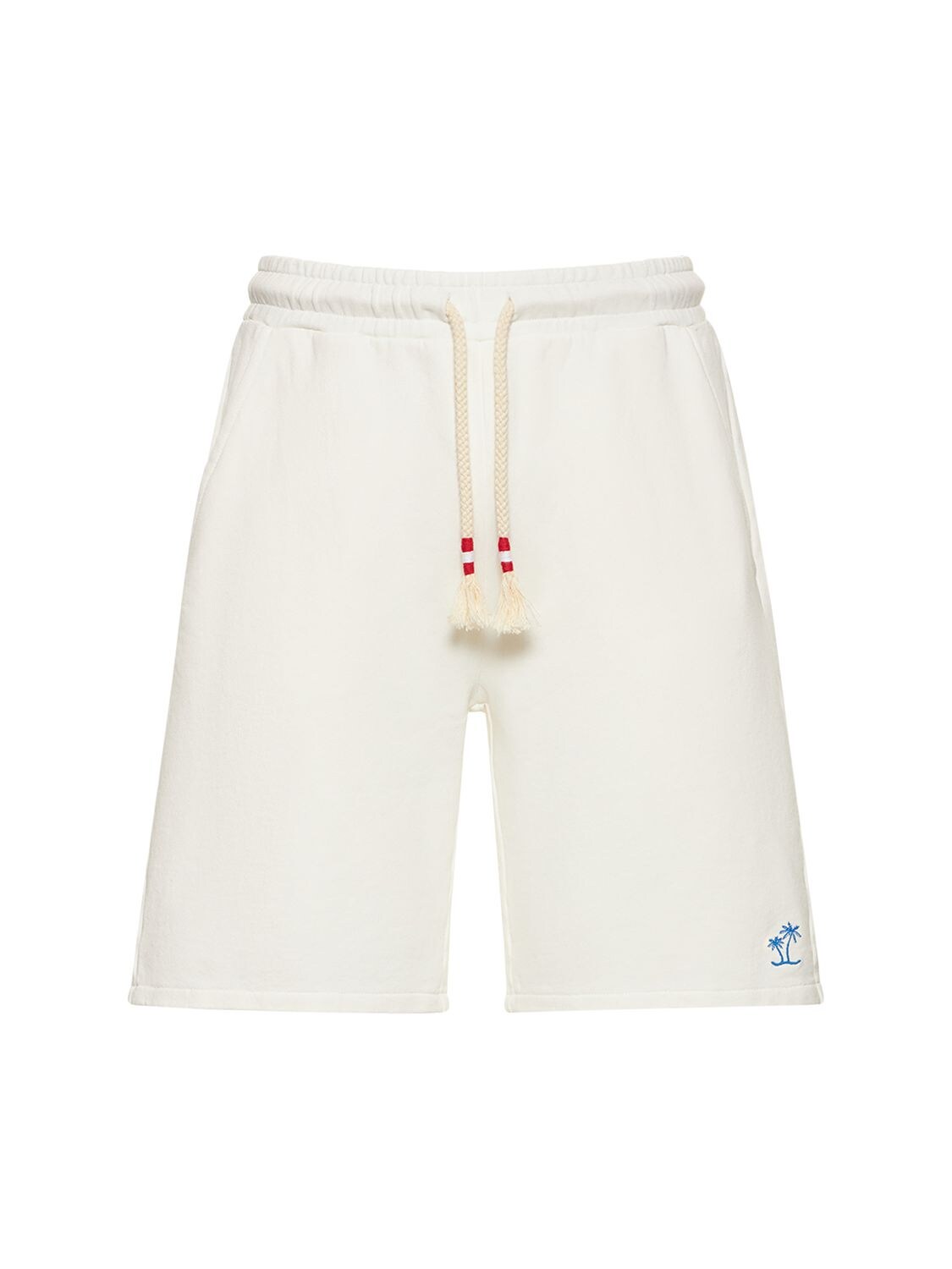 Mc2 Saint Barth Palm Embroidery Cotton Sweat Shorts In Weiss,blau