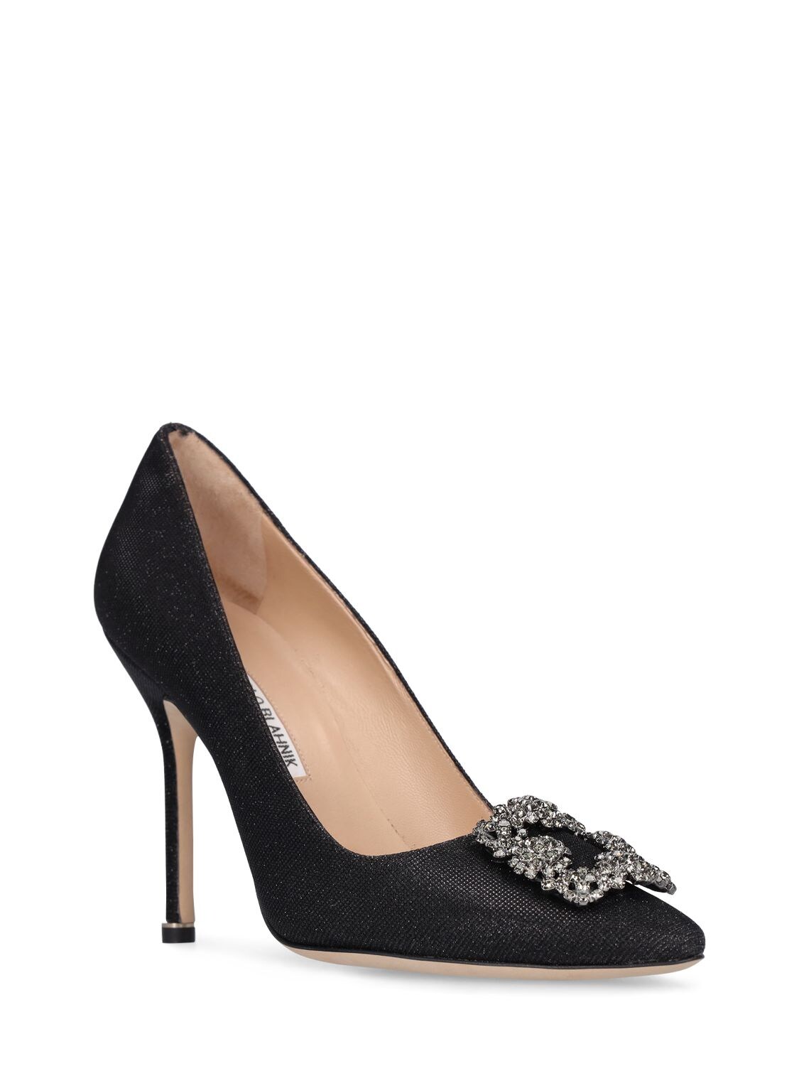 Shop Manolo Blahnik 105mm Hangisi Glitter Pumps In Black