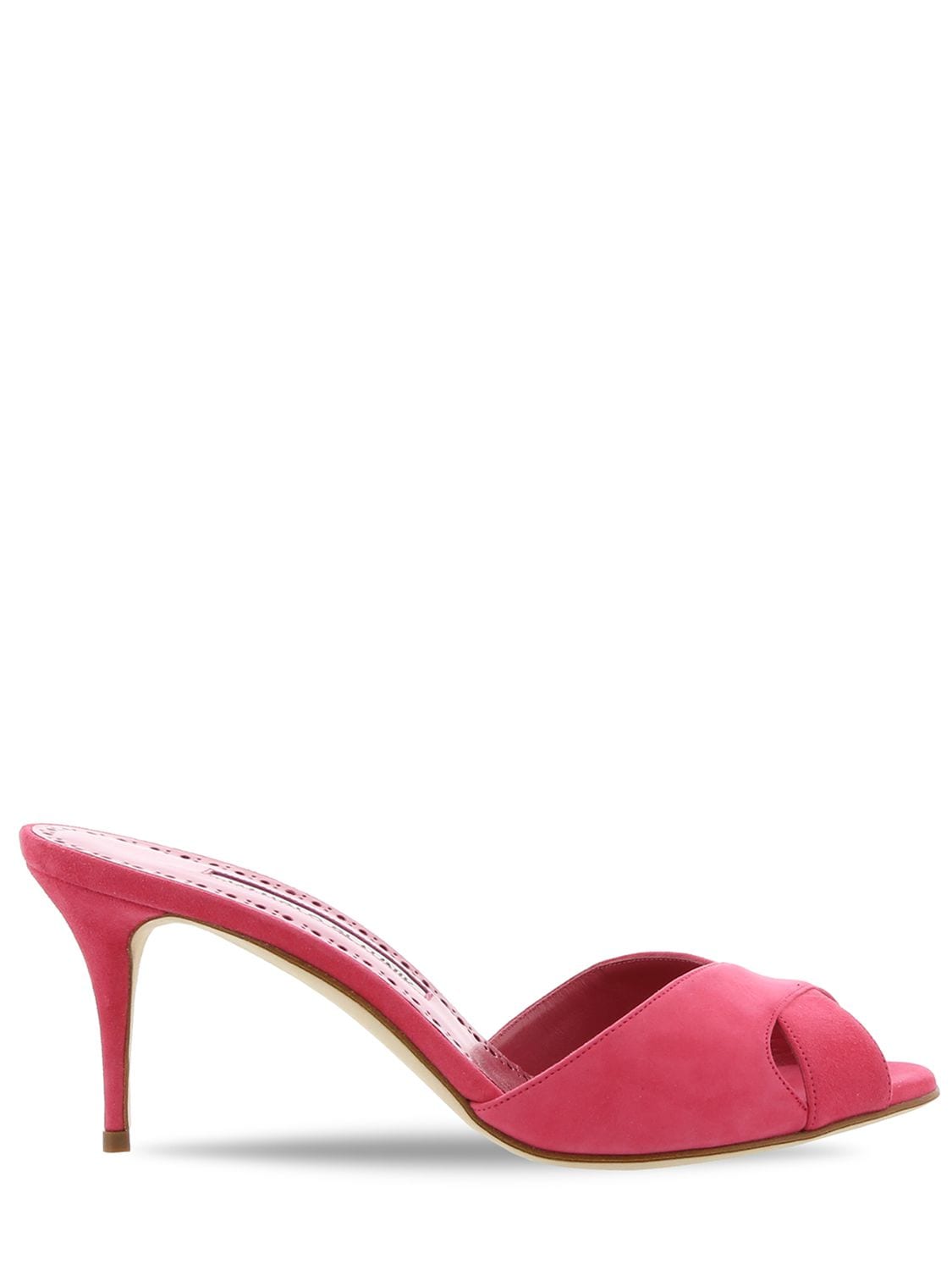 Manolo Blahnik 70mm Mumbimu Suede Mules In Fuchsia