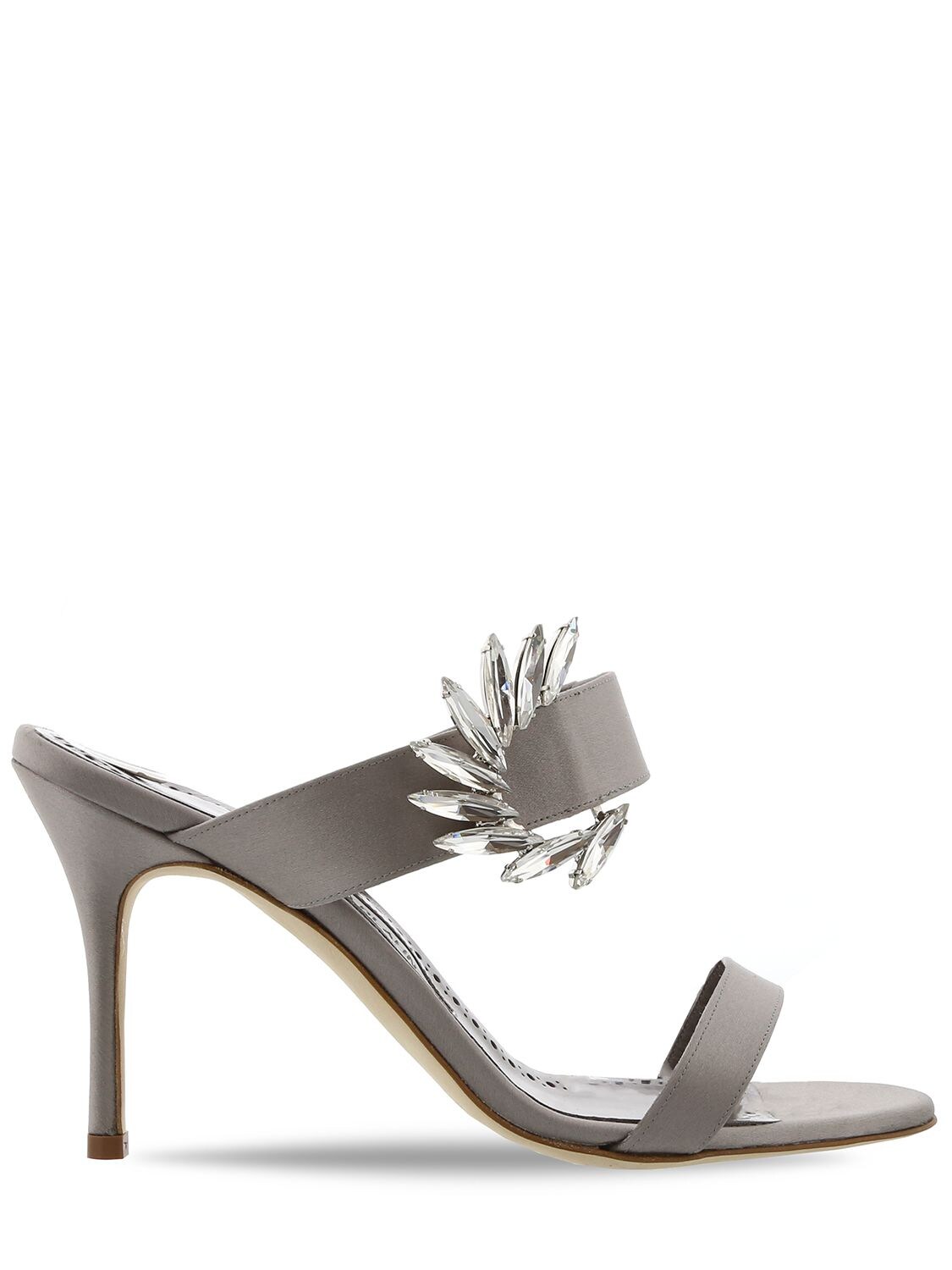 Manolo Blahnik 90mm Chivela Satin Sandals In Grey