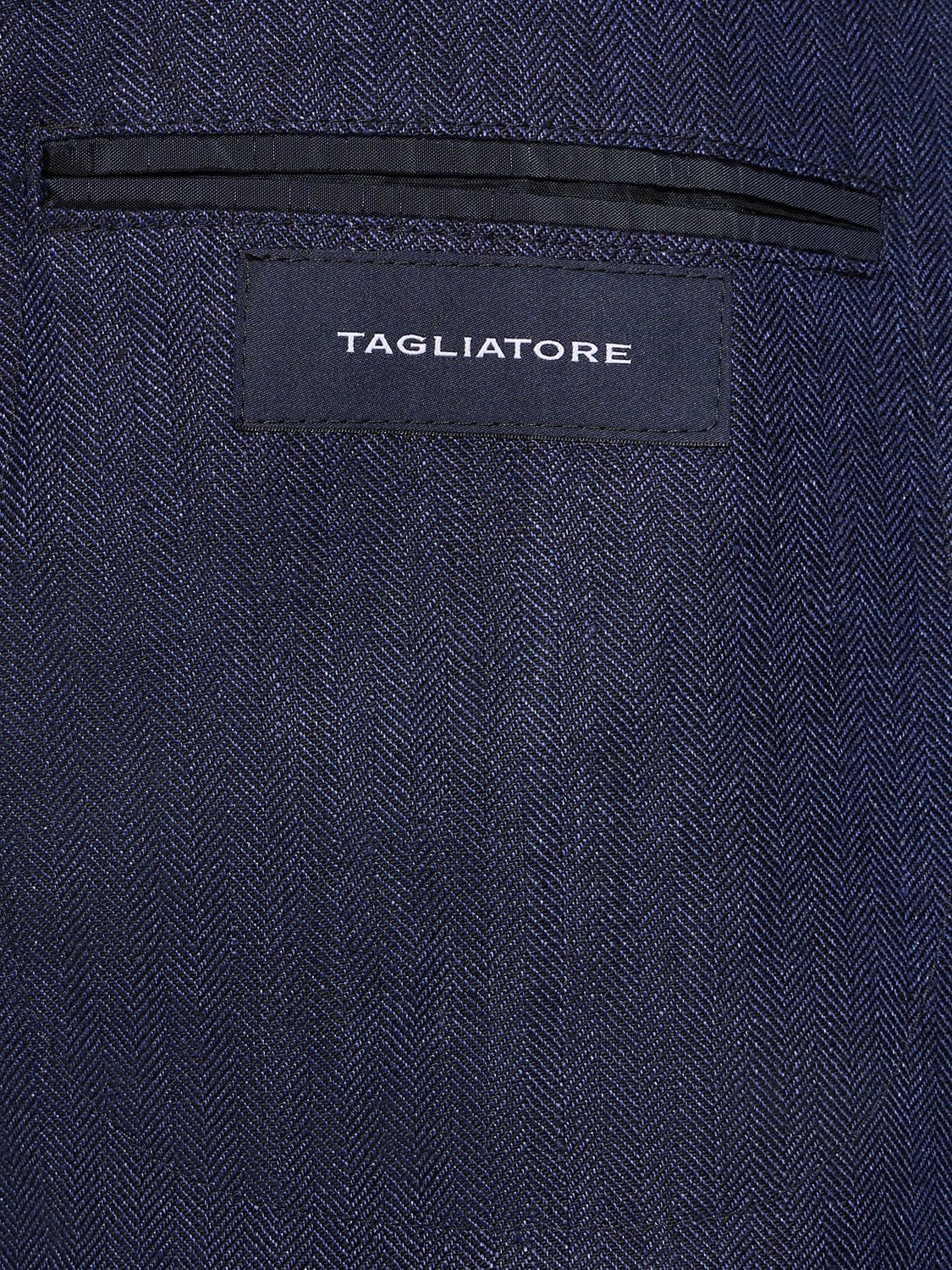 Shop Tagliatore Linen Jacket In Navy