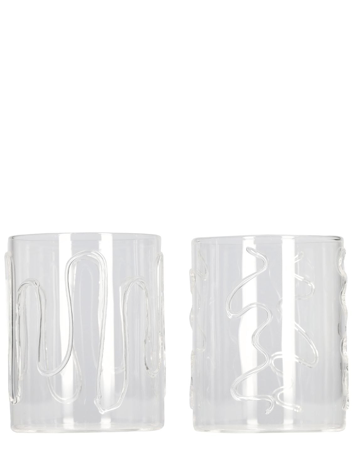 Ferm Living Set Of 2 Tall Doodle Glasses In Transparent