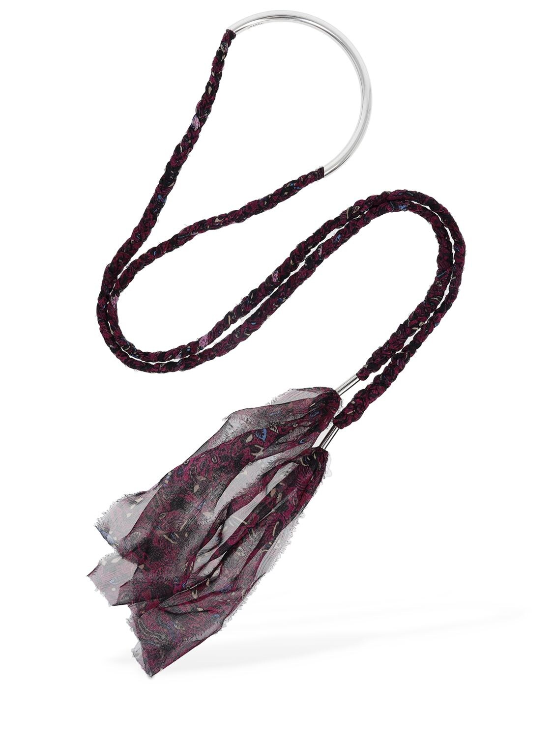 Shop Isabel Marant Riviera Silk Scarf Necklace In Fuchsia,silver