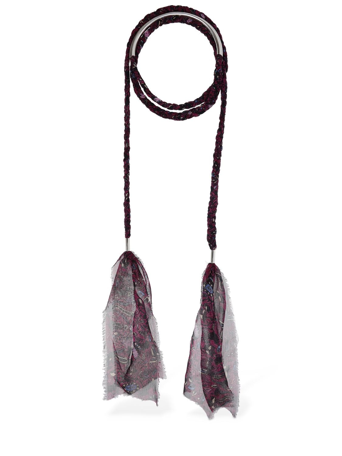 Isabel Marant Riviera Silk Scarf Necklace In Fuchsia,silver