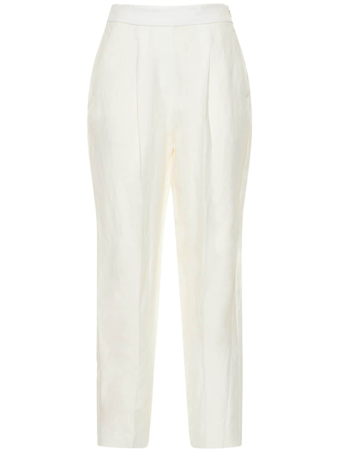 Agnona Linen Blend Pleated Straight Pants In White
