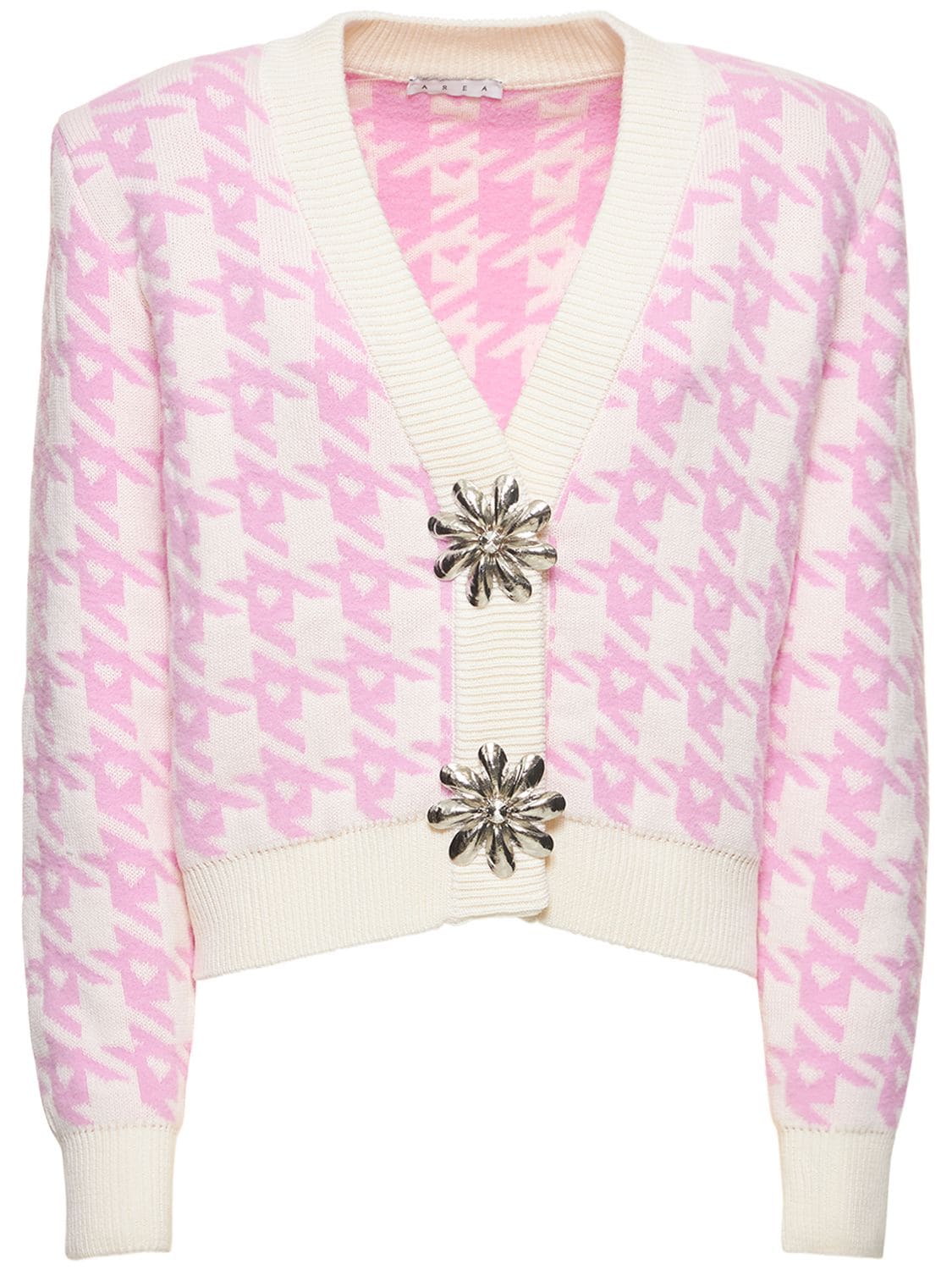 Area Mussel Flower Houndstooth-pattern Cardigan In Pink