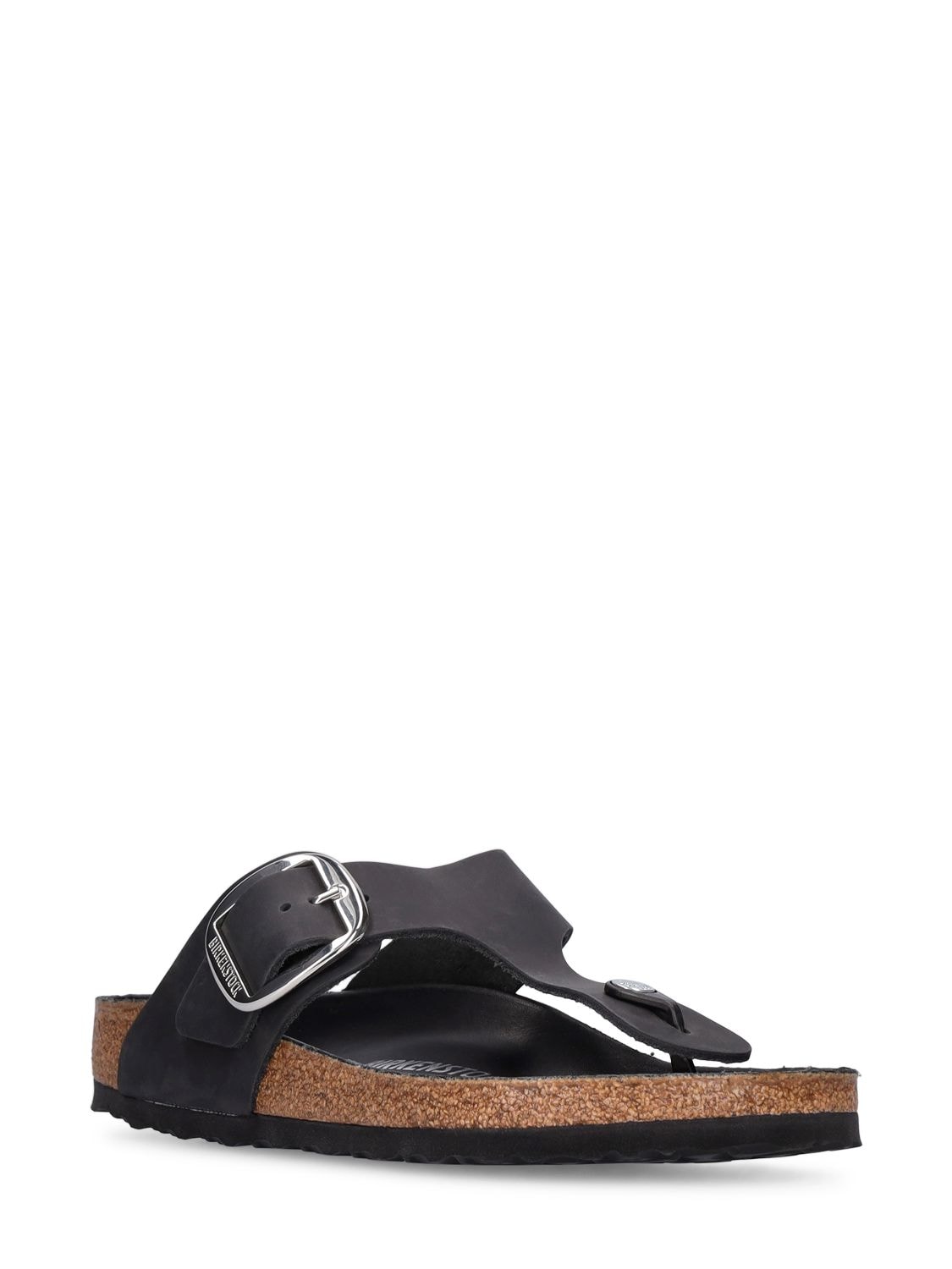Shop Birkenstock Gizeh Big Buckle Oiled Leather Sandals In Black