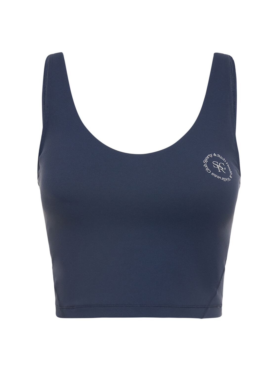 Sporty And Rich Cropped Printed Stretch-jersey Tank In Navy